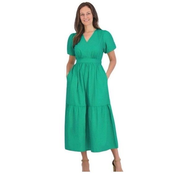 Elegant Green Midi Dress with side pockets - Picture 1 of 5